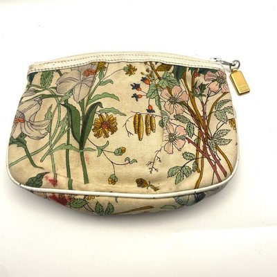 Gucci Kosmetiktasche Kosmetiktasche Etui Ecru Canvas Floral Made in Italy 1983c
