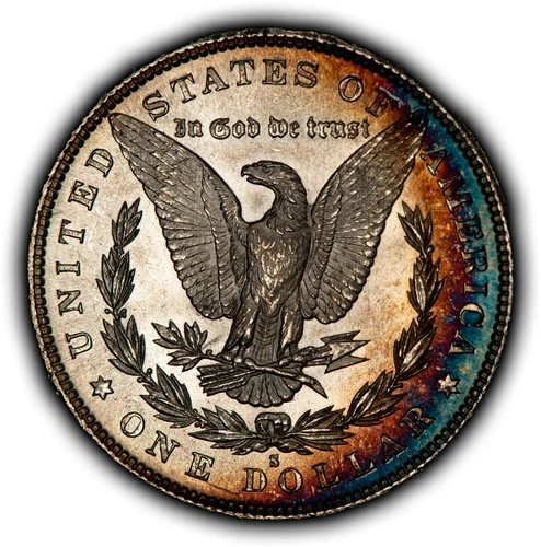 1882-S $1 Morgan Silver Dollar - Rainbow Crescent Toning - Glassy BU - SKU-D7619