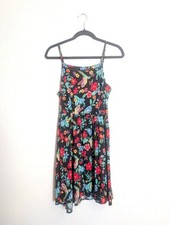Old Navy Floral Sundress Size Medium Black Multicolor A-Line Smocked Back