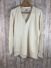 NEW Champion Women  s Cream V-Neck Pullover Sweatshirt S Pockets Long Sleeve Flaw