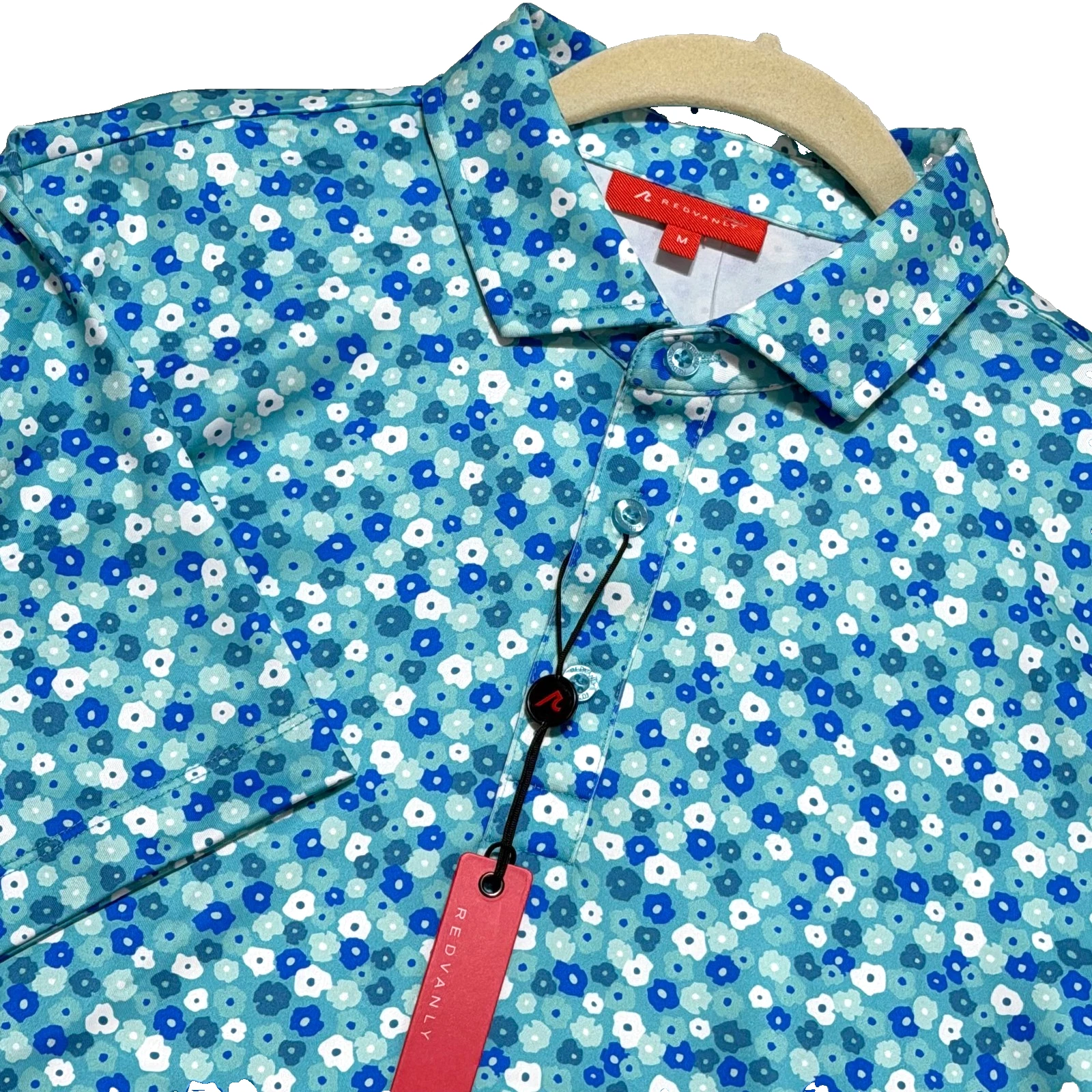 REDVANLY Marne Polo Men Size M Curacao Multi Floral AOP Performance Golf Stretch