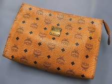 MCM Clutch Bag Second Bag Visetos Pattern Cognac Brown Gold