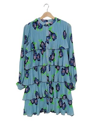YAS Langarmkleid Damen Kleid Gr. DE 36 blau-grün-pink Casual-Look