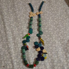 Handcrafted Multicolor Wood Beaded Statement Necklace w/ Bird Charm, Hook — photo 1