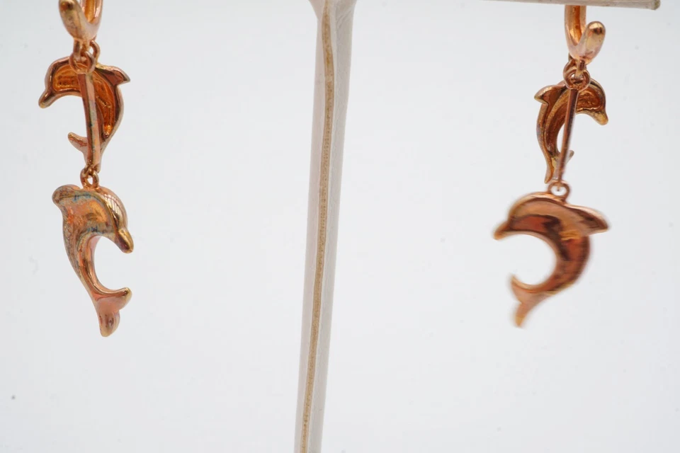 Pendientes de delfín ópalo simulado plata de ley 925 enchapados en oro rosa Foto 4 de 4