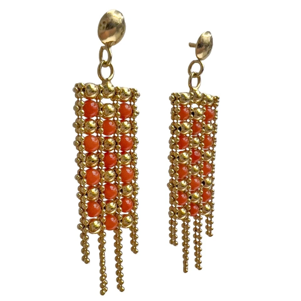 Juego de brazalete y pendientes de cuentas de bola de coral de oro amarillo de 14k 19,0 g Foto 4 de 4