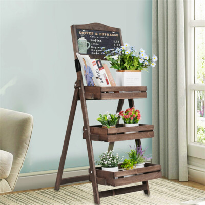 Blumentreppe Blumenregal mit mini Tafel Pflanzentreppe Holz Leiterregal Balkon