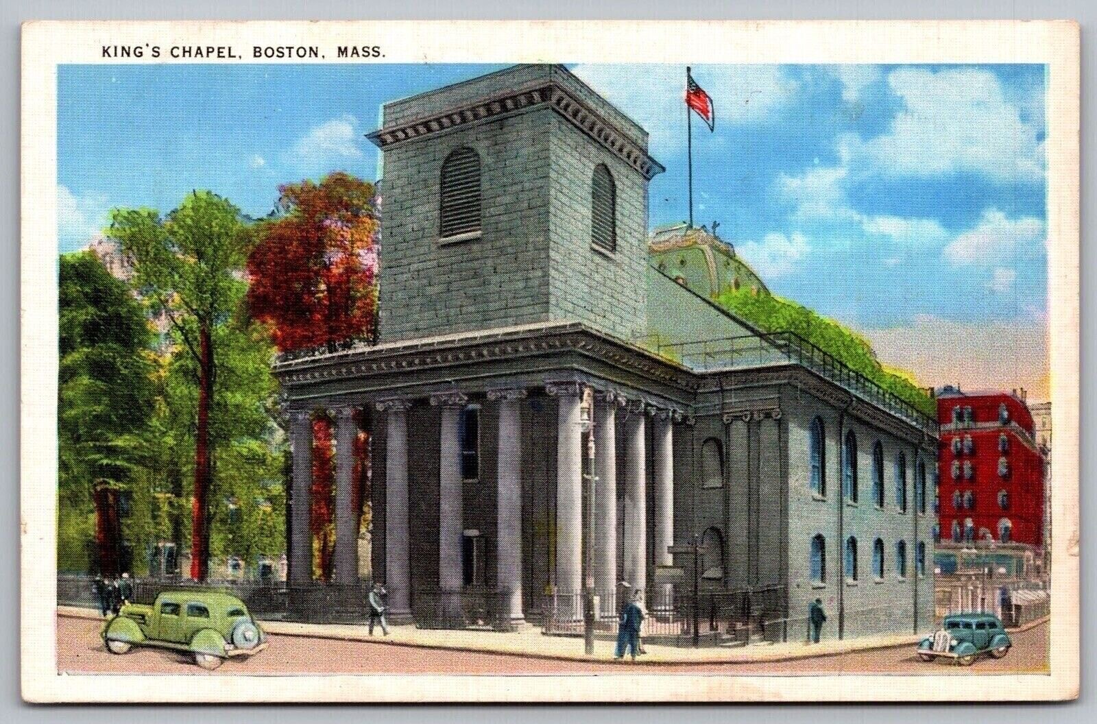 Boston Massachusetts Kings Chapel Historic Landmark Streetview WB UNP Postcard
