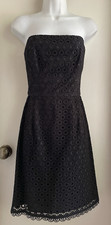 Shoshanna Black Strapless Fit & Flare Embroidered Eyelet Tea Cocktail Dress Sz 6