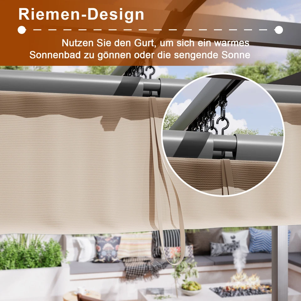 Gunji Pergola Pavillon 3x3 m 3x4 m Alu Überdachung mit Schiebedach Garten - Bild 3 von 4
