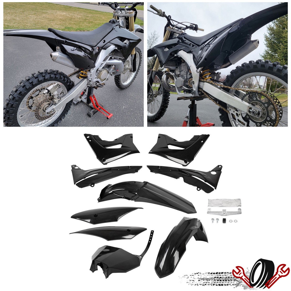 9Pcs Restyle Black Plastic Kit For Honda CR125R CR250R 02-07