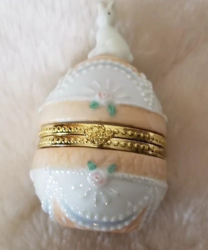 Uovo Coniglio Coniglietto Fiori Portagioie Pasqua Ceramica - Foto 4 di 5