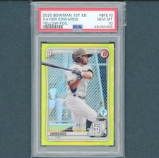 2020 Bowman 1st Edition Xavier Edwards Yellow Foil /75 PSA 10 GEM MINT