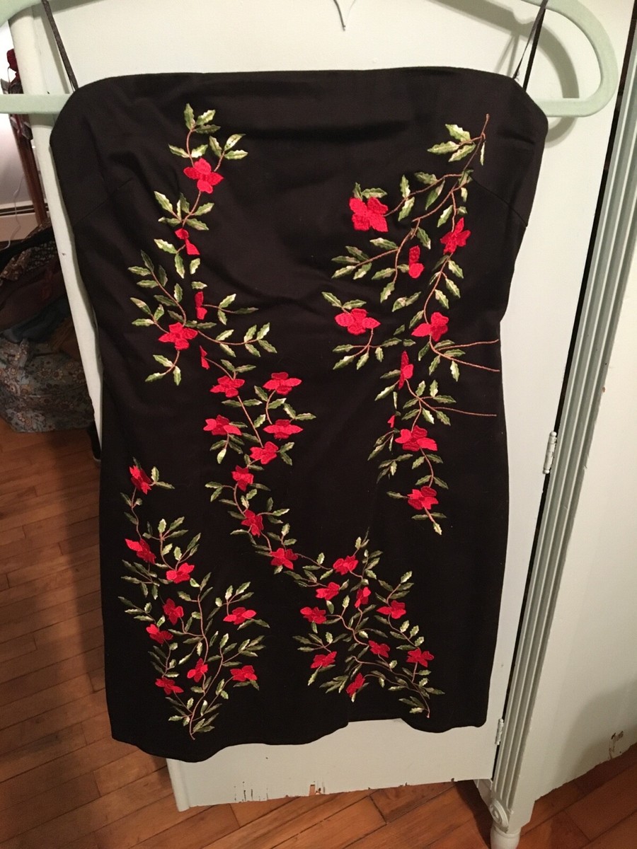 Guess Strapless Dress Cocktail Dress Size Small Black with red flowers |  eBay