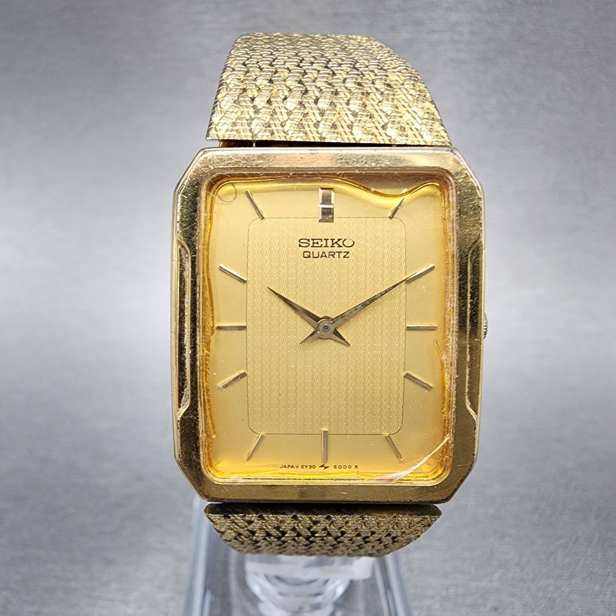 射美 GOLD BY5 720ml VTG Seiko Watch Men 25mm Champagne Dial Gold Tone Rectangle