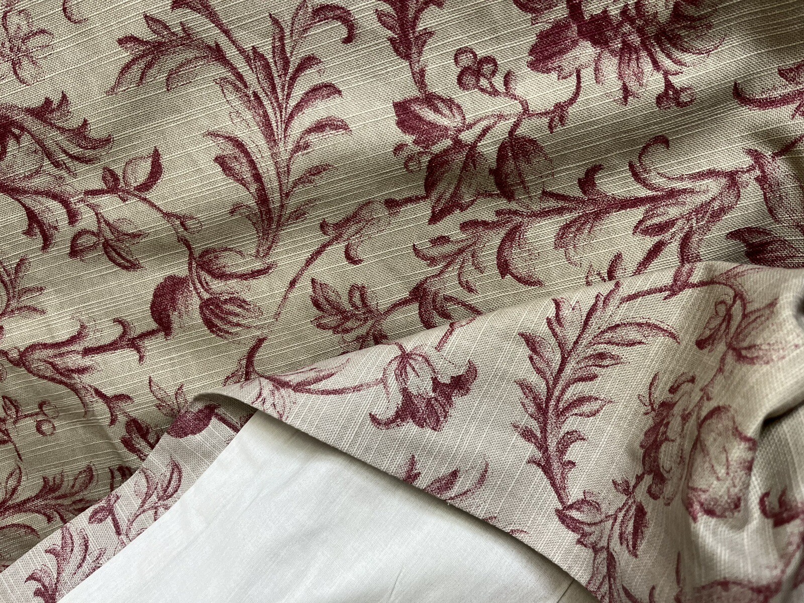 Laura Ashley Ironwork Scroll Cranberry Fabric Linen Blend Regency