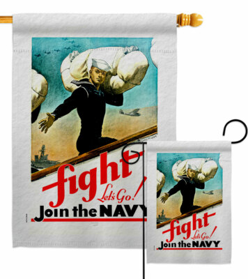 Fight, Let's Go Garden Flag Navy Armed Forces Decorative Gift Yard House Banner