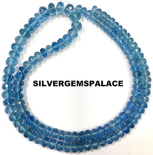 Aquamarine Faceted Rondelle Chain Santa Maria Aquamarine 5-7.MM Gemstone Beads. - Picture 6 of 10