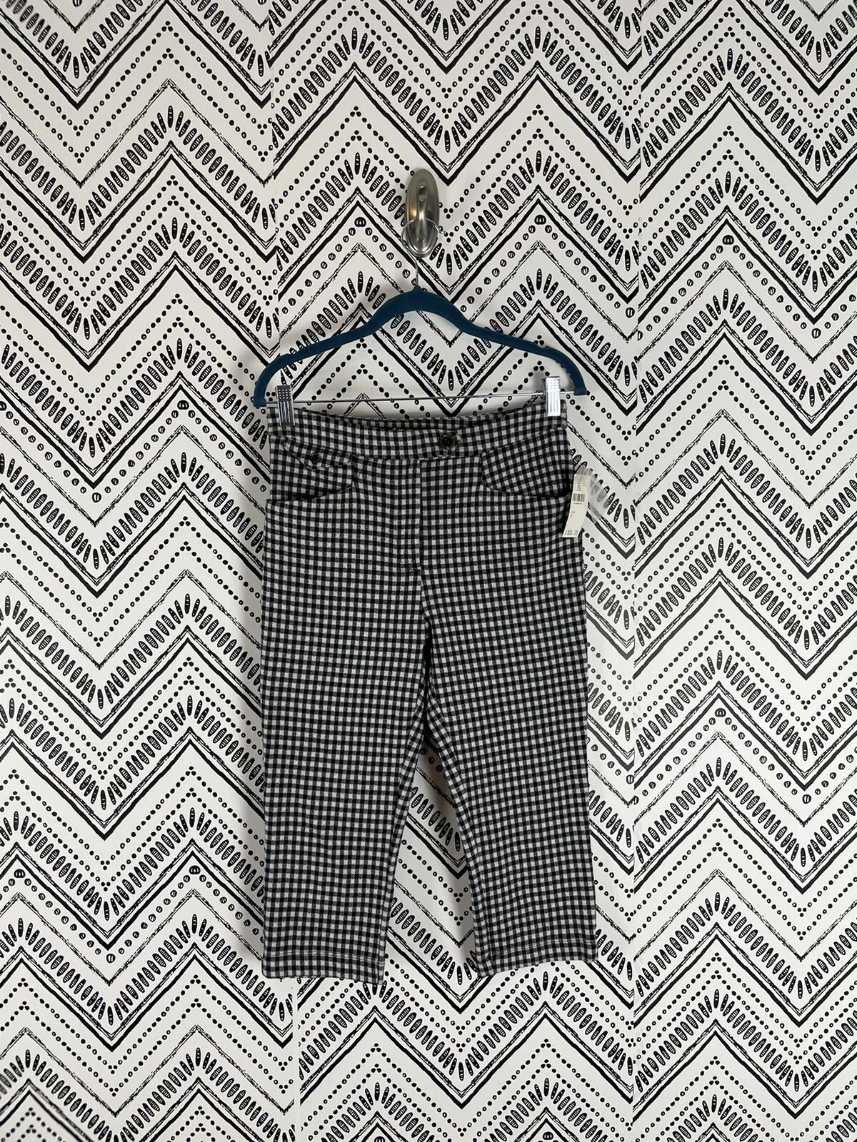 Nwt Women By Anthropologie Black White Plaid Mid Rise Cropped Capri Pants Sz 2