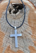 Mens Genuine Leather Jewelry Necklace With Pewter Cross Pendant