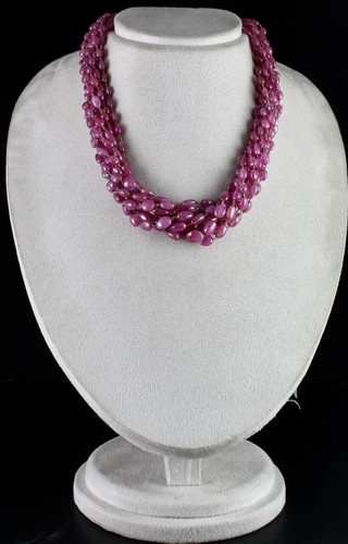 Vintage Pink Ruby Beads Cabochon 9 L 780 Ct Gemstone 18k Gold Important Necklace - Picture 2 of 10