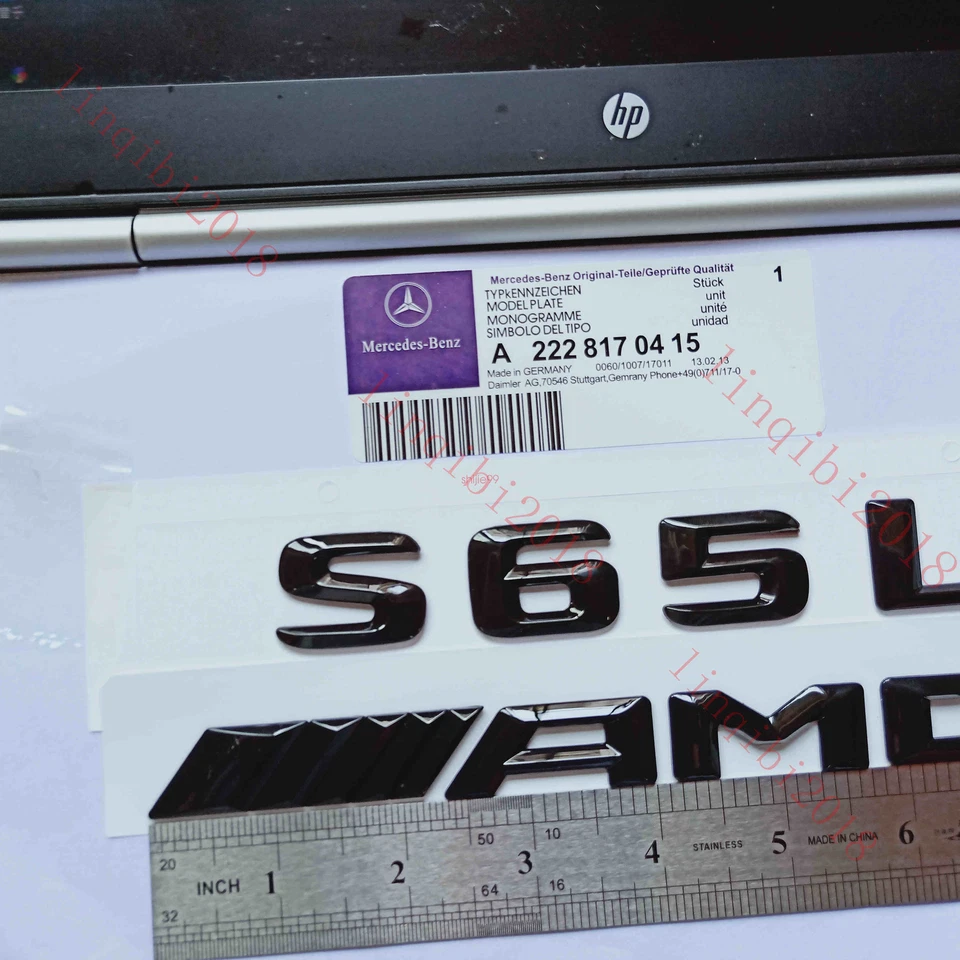 Emblema de insignia de maletero trasero con letras numéricas 3D negro brillante para Mercedes Benz S65L AMG Foto 2 de 4