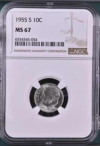 1955-S 10C Roosevelt Dime NGC MS67  6554345-054