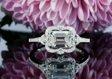 3Ct Emerald Cut Lab-Created Diamond Engagement Ring 14K White Gold Plated