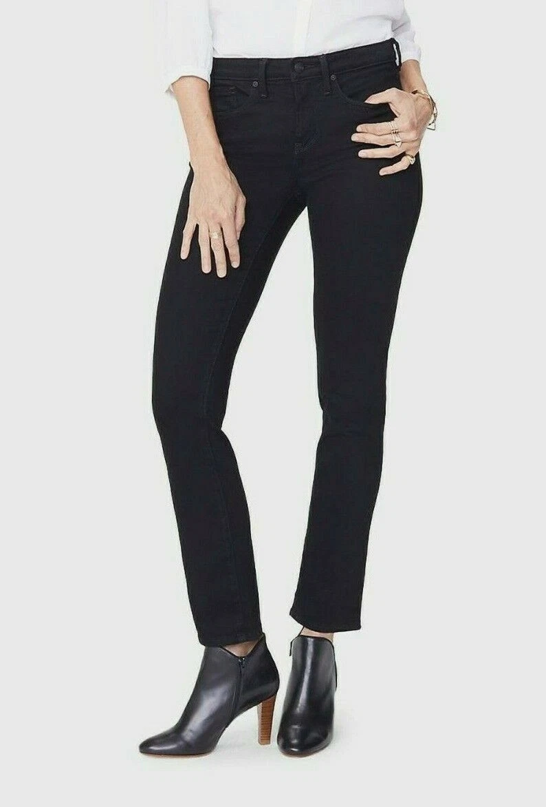 NYDJ Samantha Slim Straight Jeans Black BNWT Designer Womens Eco Denim Trousers
