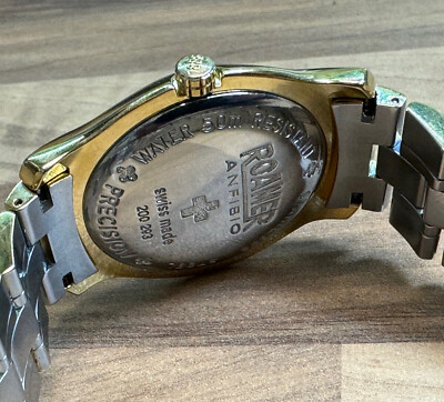 Montre Roamer Anfibio Day-Date - Modèle Rare Des Années 90, Boîtier 37 Mm Plaqué Or - Reconditionnée
