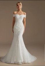 UK Off shoulder Mermaid Lace Affordable Wedding Dresses White or Ivory Size 6-18