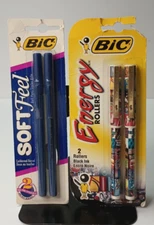 Vtg Bic Pens 2 Black Energy Rollers 1996 & 2 Blue Soft Feel Ball Pens 1995 USA