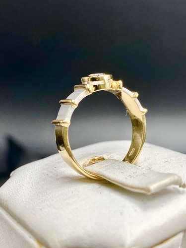 18K Yellow Gold and .50 G Color Vs1 Center Diamond , White Sandblast Lady’s Ring - Picture 3 of 8