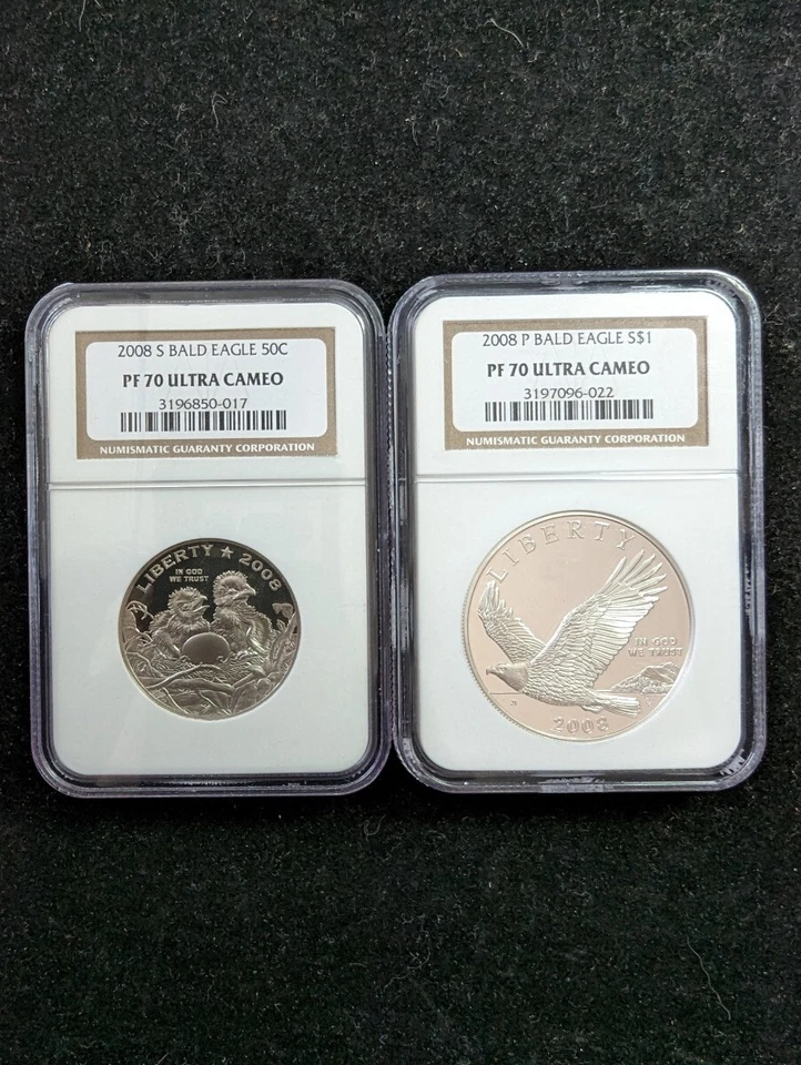 2 Coins Proof Set 2008 S Bald Eagle 50c $1 NGC PF70 Ultra Cameo - Image 2 of 4