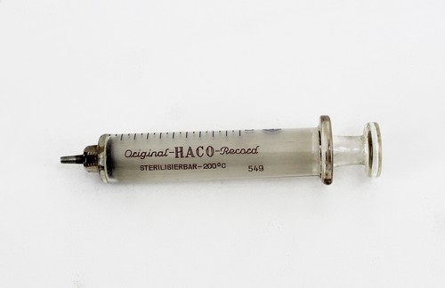 2 antike Glas Spritzen Original HACO Record Medizin / MLW Insulineinheiten GDR - Picture 2 of 10