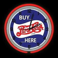 19" Pepsi Cola Buy Here Sign Double Neon Clock Red Man Cave Bar Garage