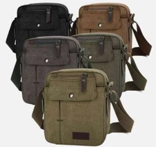 Men's Canvas Crossbody Bag Phone Tablet Messenger Shoulder Bag Casual Tote Pouch