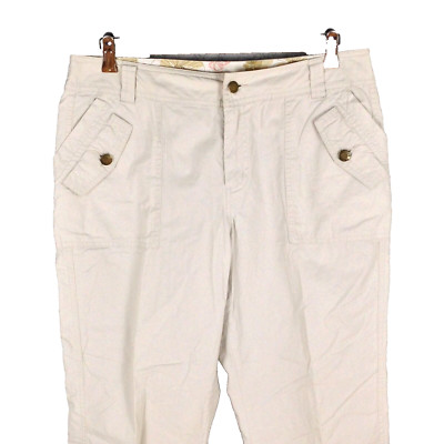 TRIBAL womens cuffed capri pants 8 solid light beige 100% cotton flap pockets