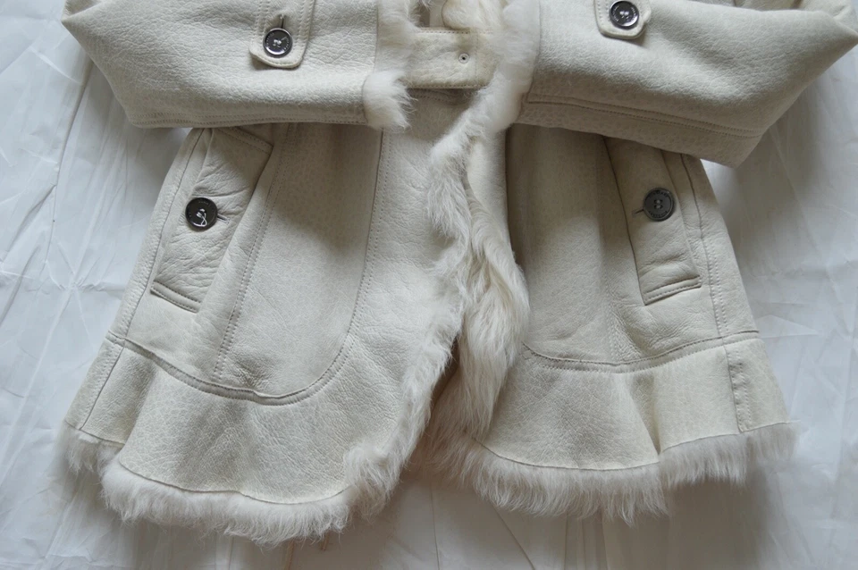 Burberry White Sheepskin Leather Shearling Belted Jacket Coat Womens UK 8 US 6 - Image 4 of 4