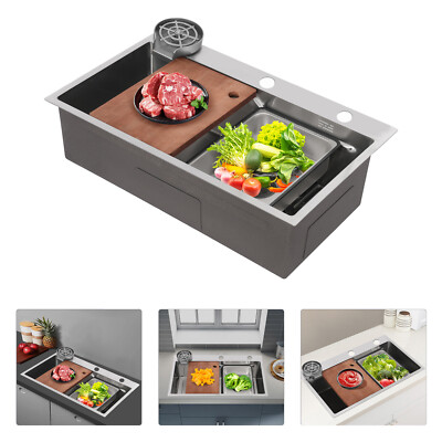 29.53-Inch Undermount Workstation Kitchen Sink 1-Basin 304 SS Pull-Out Faucet