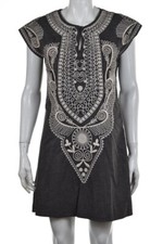 Theme Dress Size S Gray Ivory Shift Above Knee Cap Sleeve Cotton Casual