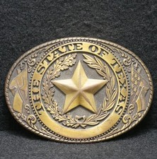 WF11106 GREAT VINTAGE 1970s  THE STATE OF TEXAS  STATE SEAL BRASS BELT BUCKLE