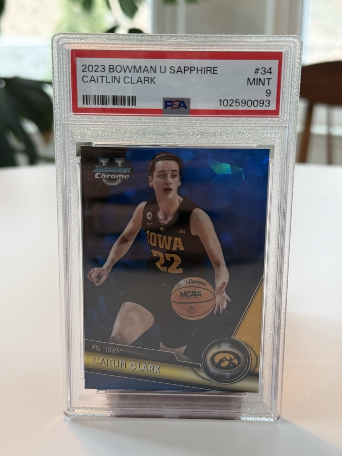 CAITLIN CLARK 2023-24 BOWMAN UNIVERSITY CHROME SAPPHIRE IOWA PSA 9 view 1