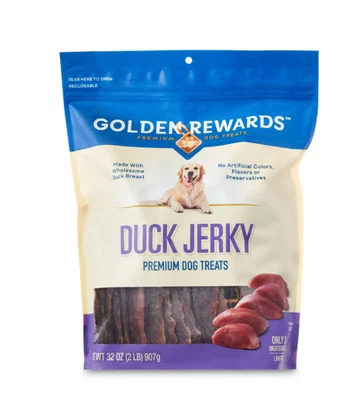 Duck Flavor Premium Dry Jerky Treats for All Dogs, Low Fat, Gain Free, 32 oz