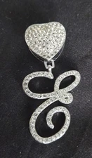 Iced-Out Silver Tone 2.5" Initial Pendant For Cuban Chain Stainless Steel CZ