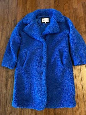 BCBGeneration Women s Notch-Collar Teddy Bear Coat Medium Fuzzy Blue