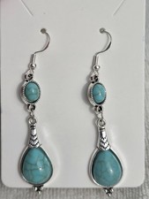 Turquoise And Silver Dangle Earrings Oval Drop
