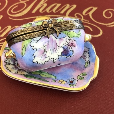 Limoges France Peint Main R M Hinged Floral Trinket Box￼ Soup Tureen with Tray