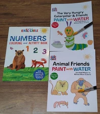 Eric Carle Coloring & Activity,  Paint with Water  Book lot of 3 Numbers