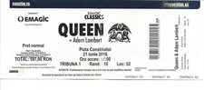 * 2016 QUEEN  Bucharest 21st June  Concert Ticket